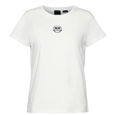 Pinko Women's White T-shirt In Cotton Round Neck Printed Front Logo In Red