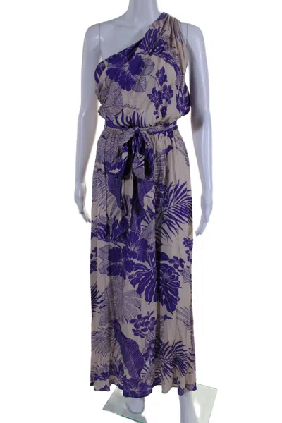 Pinko Womens Floral Print Sleeveless One Shoulder Maxi Dress Purple