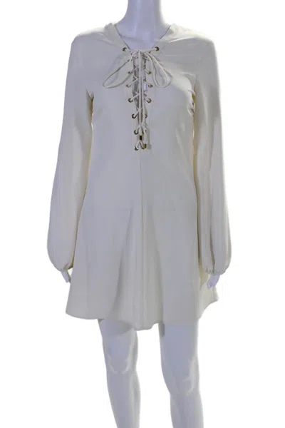 Pinko Womens Long Sleeve Lace Up V Neck Mini Shift Dress White