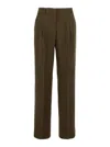 Pinko Green Pants With Belt Loops And Pleats In Viscose And Linen Blend Woman In Green