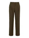 Pinko Green Pants With Belt Loops And Pleats In Viscose And Linen Blend Woman In Green