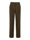 Pinko Green Pants With Belt Loops And Pleats In Viscose And Linen Blend Woman In Green