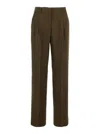 Pinko Green Pants With Belt Loops And Pleats In Viscose And Linen Blend Woman In Green