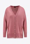 Pinko Wool And Cashmere Cardigan With Lurex Edging In Pink