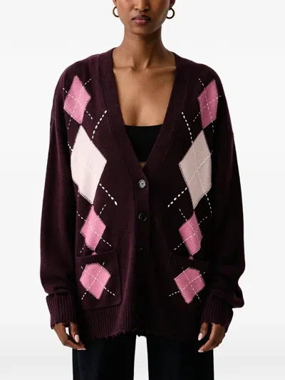 Pinko Wool And Cashmere Cardigan With Diamond Motif In Multi