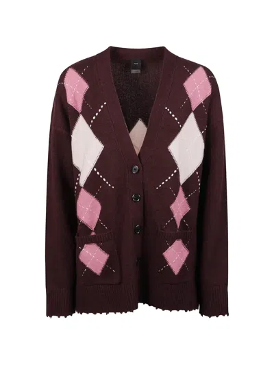 Pinko Wool And Cashmere Cardigan With Diamond Motif In Brown
