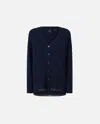 Pinko Wool And Cashmere Cardigan With Lurex Edging In Dark Navy Blue