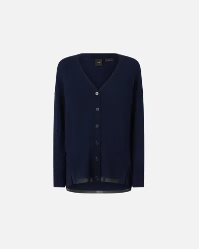 Pinko Wool And Cashmere Cardigan With Lurex Edging In Dark Navy Blue