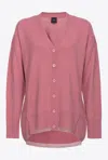 Pinko Wool And Cashmere Cardigan With Lurex Edging In Nostalgia Rose