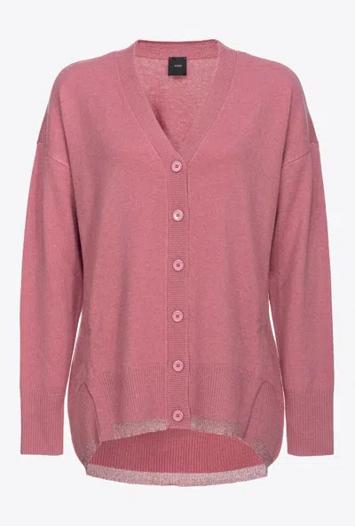 Pinko Wool And Cashmere Cardigan With Lurex Edging In Pink