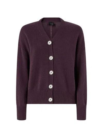 Pinko Wool And Cashmere Cardigan With Metallic V Detail In Purple