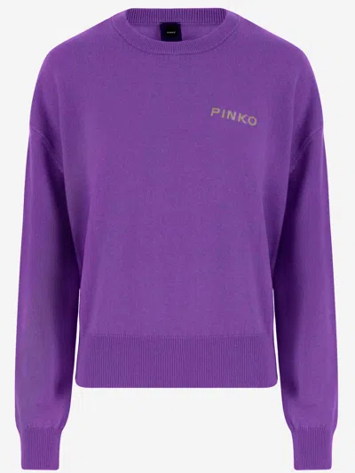 Pinko Wool And Cashmere Logo Sweater In Burgundy