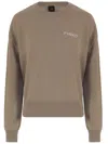 Pinko Crew Neck Knitwear Sweater With Logo Detail In Brown