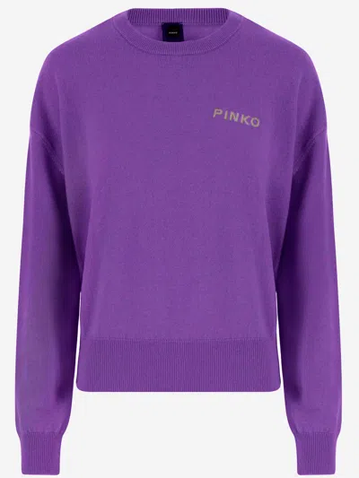 Pinko Wool And Cashmere Logo Sweater In Purple