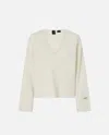 Pinko Wool And Cashmere V-neck Ribbed Sweater In Blanc Meringue