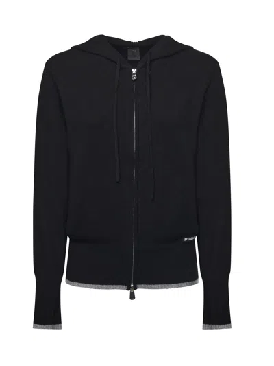 Pinko Wool And Cashmere Zip-up Cardigan In Black