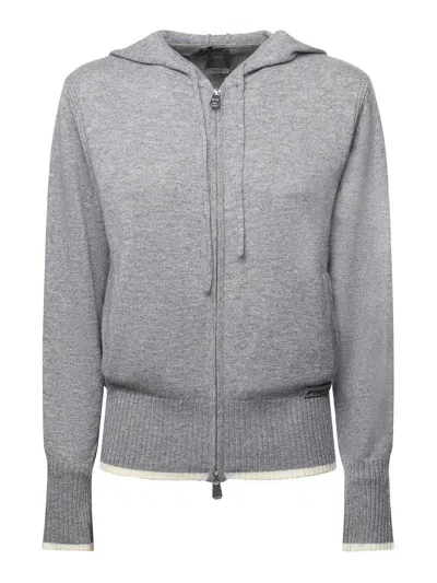 Pinko Wool And Cashmere Zip-up Cardigan In Gray