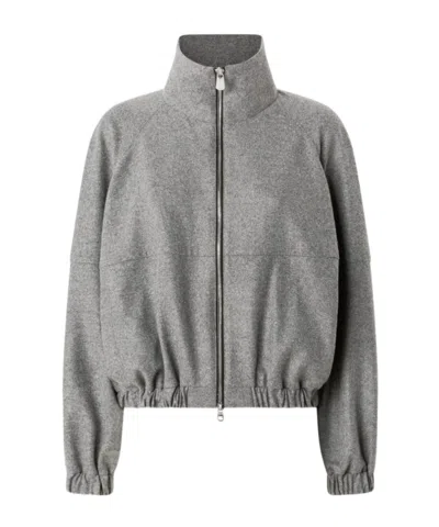 Pinko Wool-blend Bomber Jacket With Zip In Gray