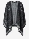 Pinko Wool Blend Cape With Love Birds Motif In Black