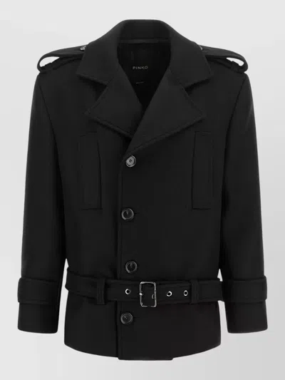 Pinko Wool Blend Double-breasted Belted Coat In Blue