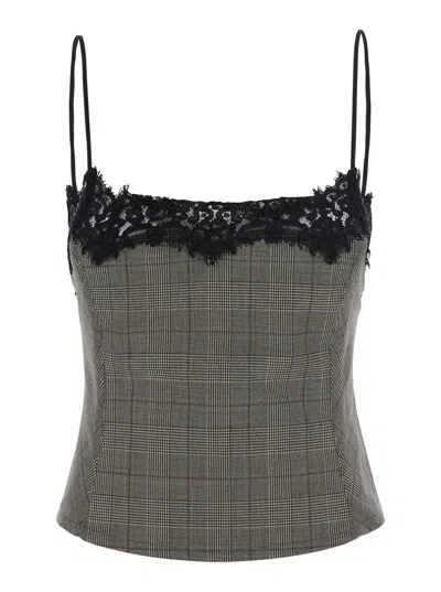 Pinko Wool Blend Long Sleeve Top With Refined Front And Back Details In Gray