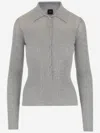 Pinko Ribbed Spread Collar Polo Top In Grey