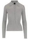 Pinko Ribbed Spread Collar Polo Top In Grey