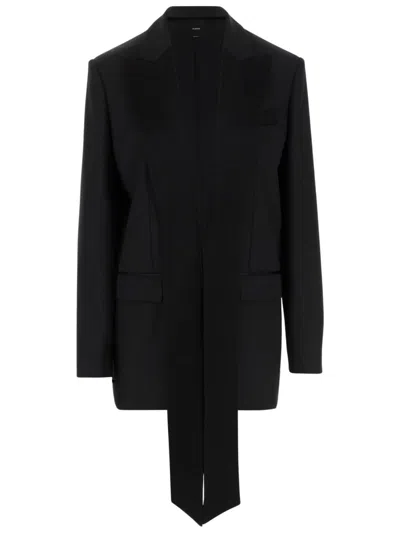 Pinko Wool Blend Single-breasted Jacket With Satin Collar In Black