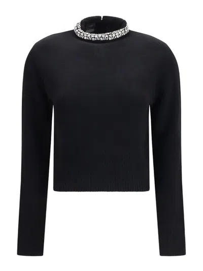 Pinko Wool Blend Sweater With Jewel Collar In Black