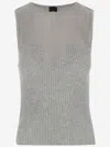 Pinko Wool Blend Tank Top With Logo In Grey