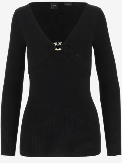 Pinko Love Birds-embellished Layered Top In Black