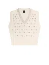 Pinko White Rhinestone Knitted Vest In Neutral