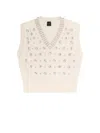 Pinko White Rhinestone Knitted Vest In Neutral