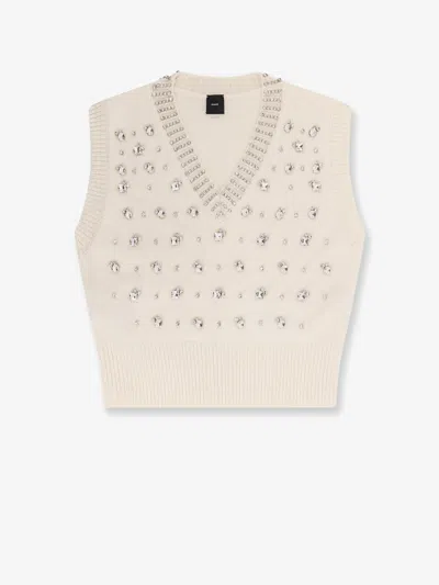 PINKO WOOL BLEND VEST WITH RHINESTONES