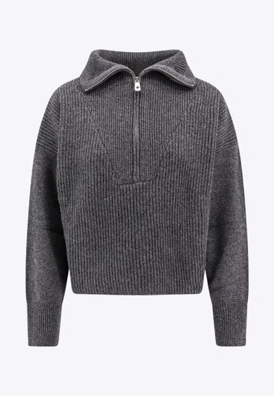 Pinko Wool-blend Zipped Sweater In Gray