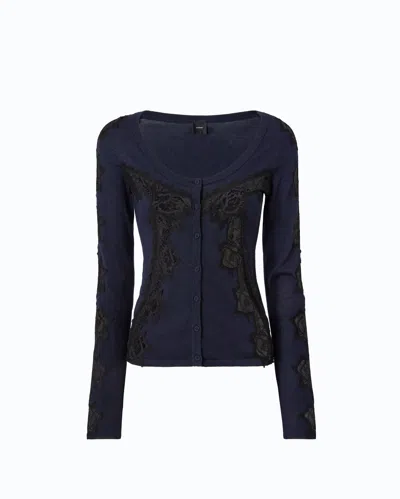 Pinko - Wool Cardigan With Lace Inserts - Xs In Blue