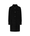 Pinko Tailored Black Wool Coat With Ribbed Details In Black