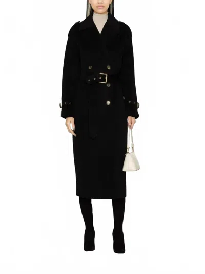 Pinko Wool Double-breasted Coat In Black