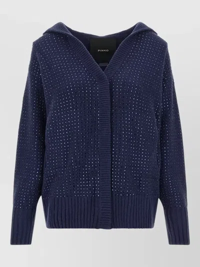 Pinko Wool Hooded Crystal Embellished Oversized Cardigan