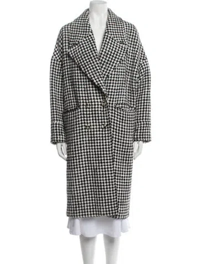 Pre-owned Pinko Wool Houndstooth Print Coat In Black