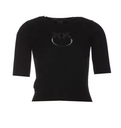 Pinko Wool Logo T-shirt In Nero Limousine