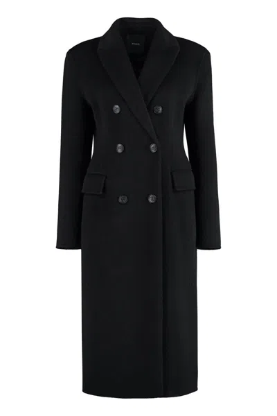 Pinko Wool Long Coat In Black