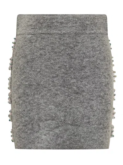 Pinko Wool Mini Skirt With Rhinestones  In Gray