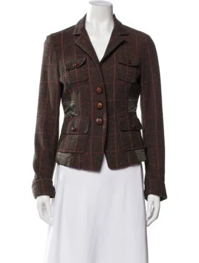 Pre-owned Pinko Wool Plaid Print Blazer In Brown