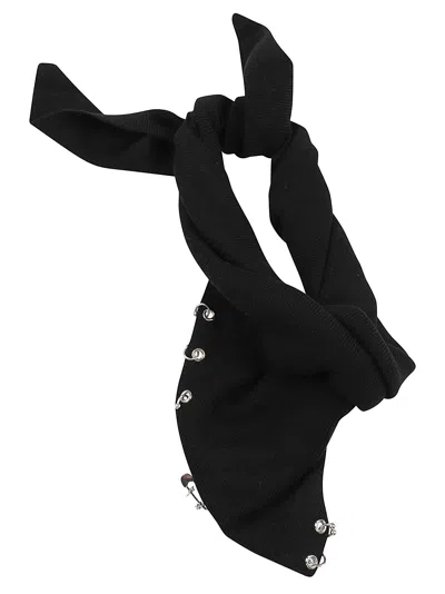 Pinko Wool Scarf With Eyelet And Safety Pin Embellishments In Black