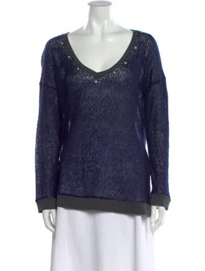 Pre-owned Pinko Wool Scoop Neck Sweater In Blue