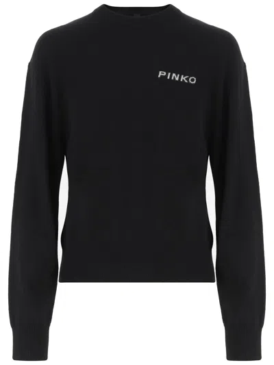 Pinko Wool Sweater With Logo In Black