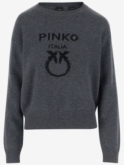 Pinko Wool Sweater With Logo In Grey