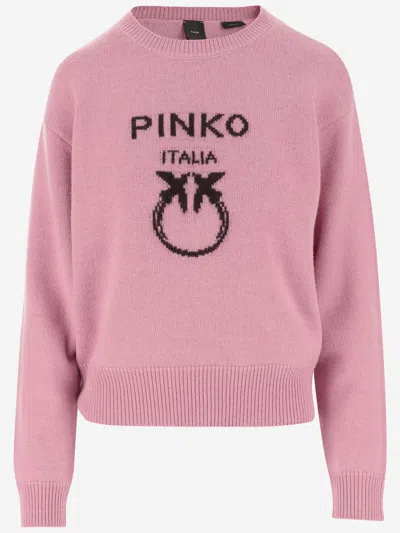 Pinko Wool Sweater With Logo In Pink
