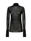 Pinko High Neck Sweater With Moss Pattern And Mini Sequins In Black